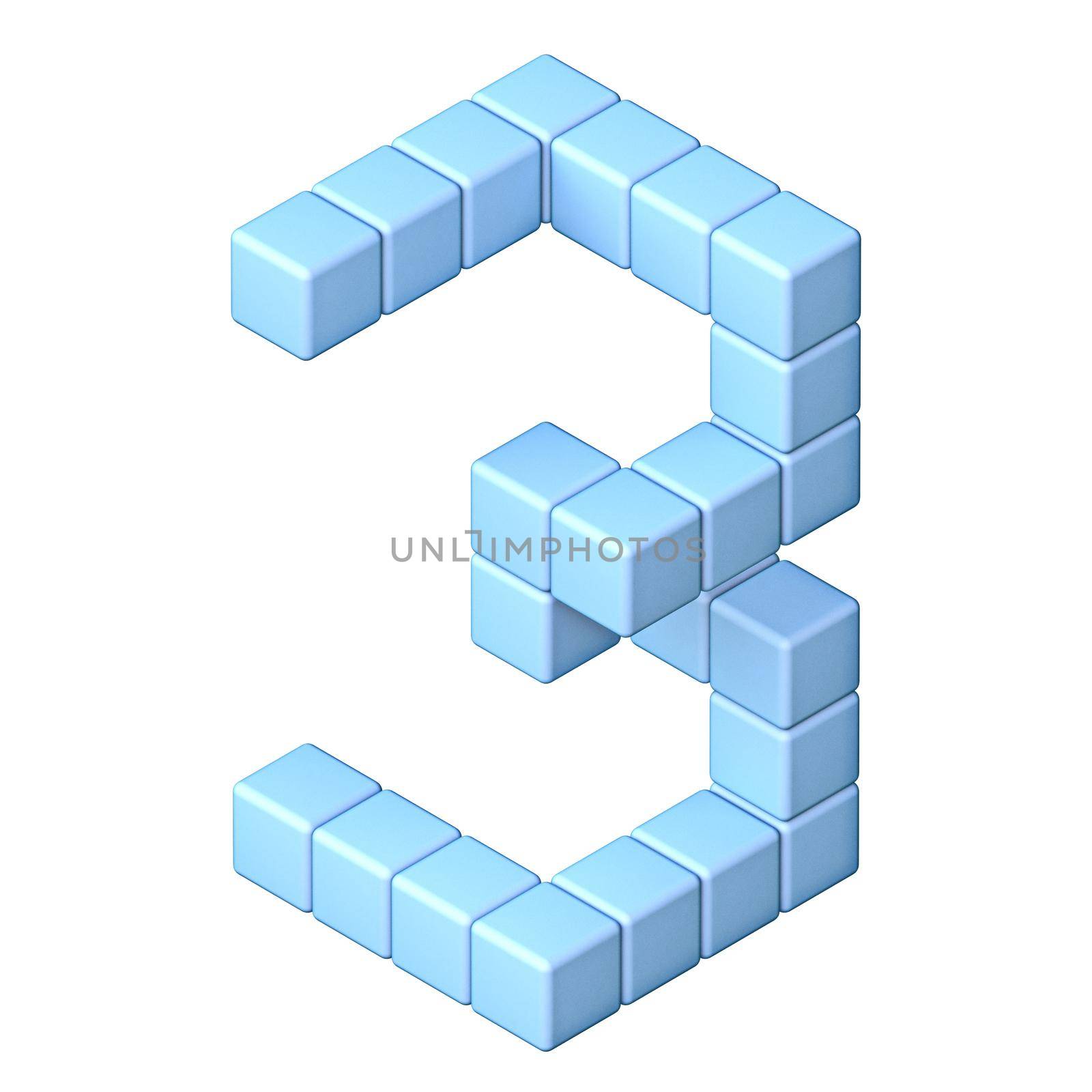 Blue cube orthographic font Number 3 THREE 3D by djmilic