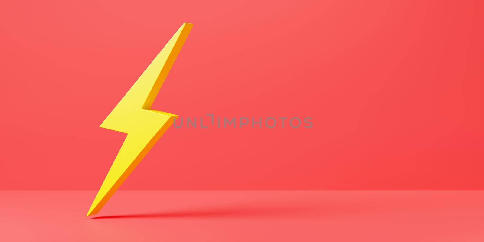 Lightning Icon, electric power element logo, Energy or thunder electricity symbol on red background, Lightning bolt sign, electric light web design concept, 3D rendering illustration