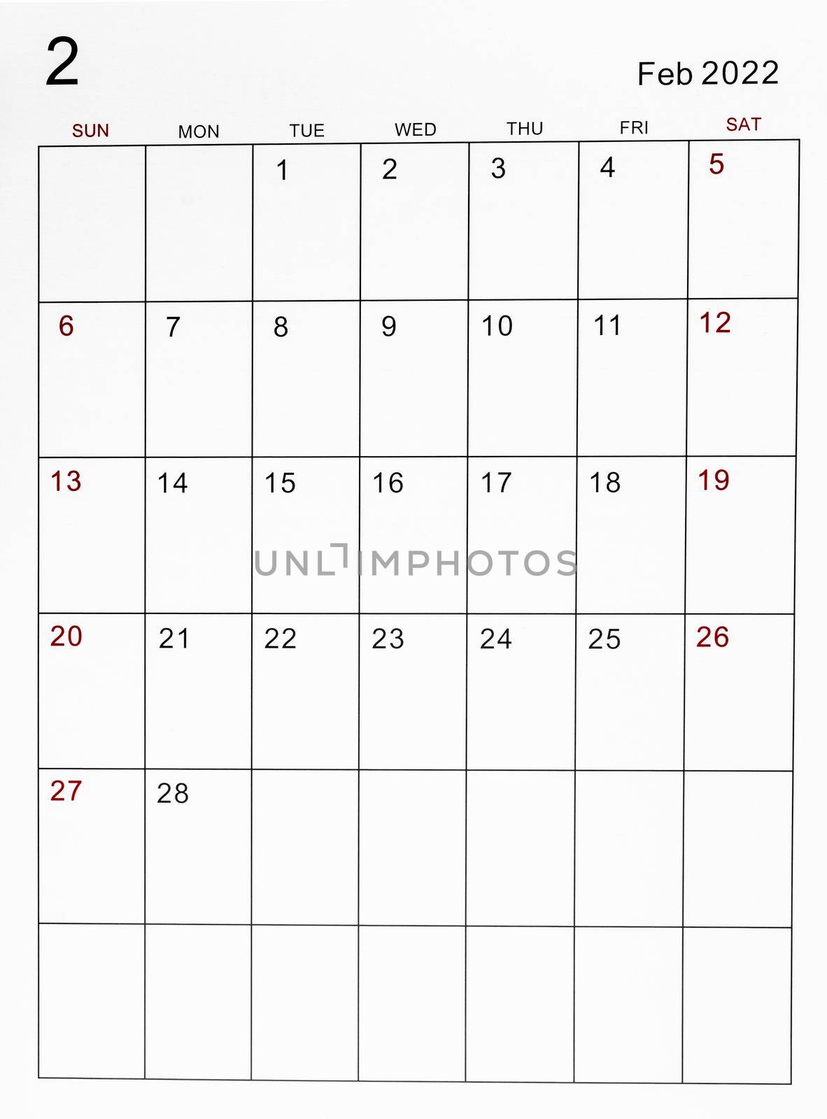 February 2022 calendar template. by Gamjai