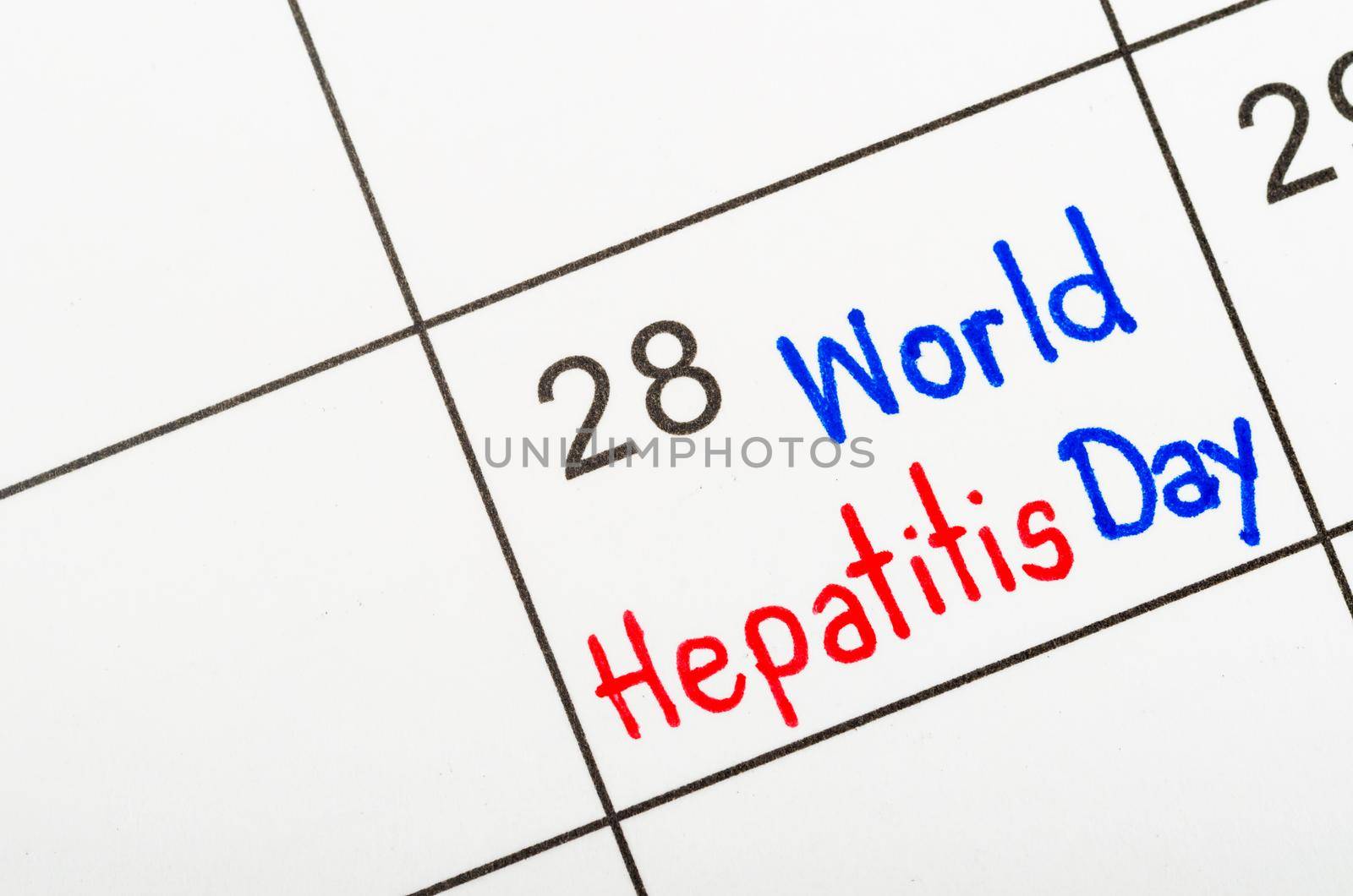 Reminder World Hepatitis's Day in calendar. July 28