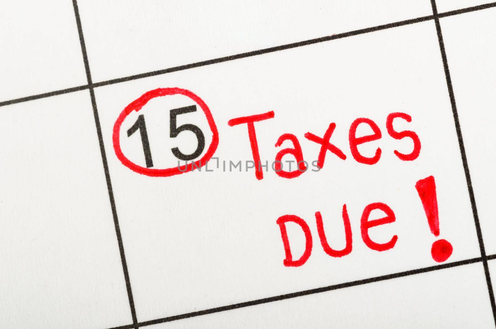 Handwritten Tax due for reminde apointment on a calendar.
