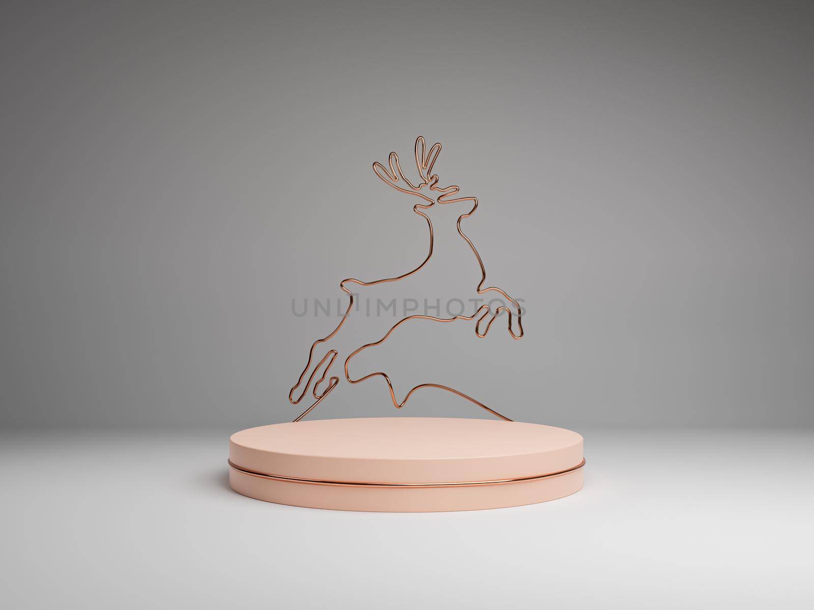 product display pedestal with copper wire tied in the shape of a reindeer. christmas concept, cosmetics and products. 3d rendering