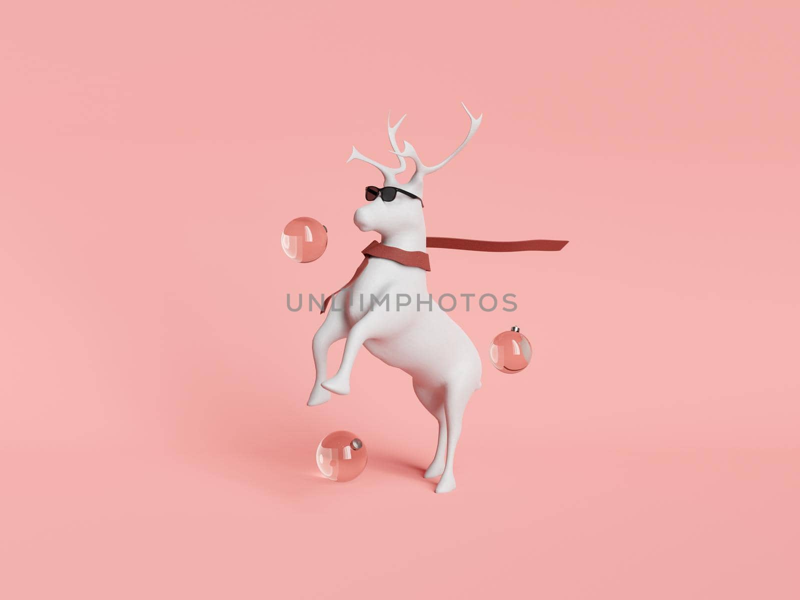 minimal scene of a reindeer with sunglasses and scarf by asolano