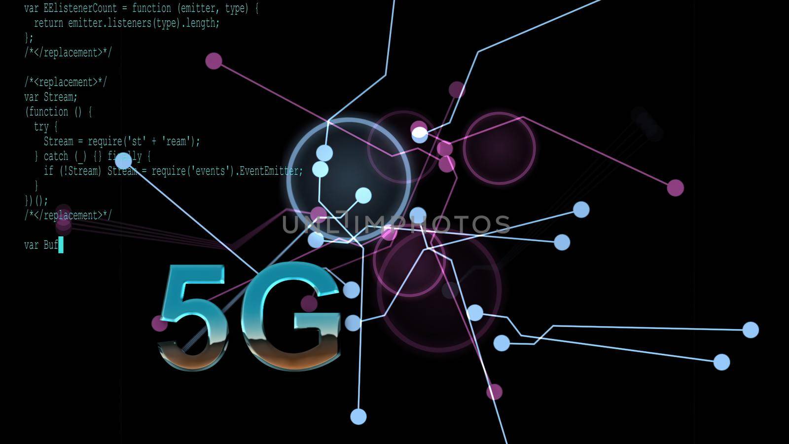 3d illustration - 5G technology with futuristic HUD interface