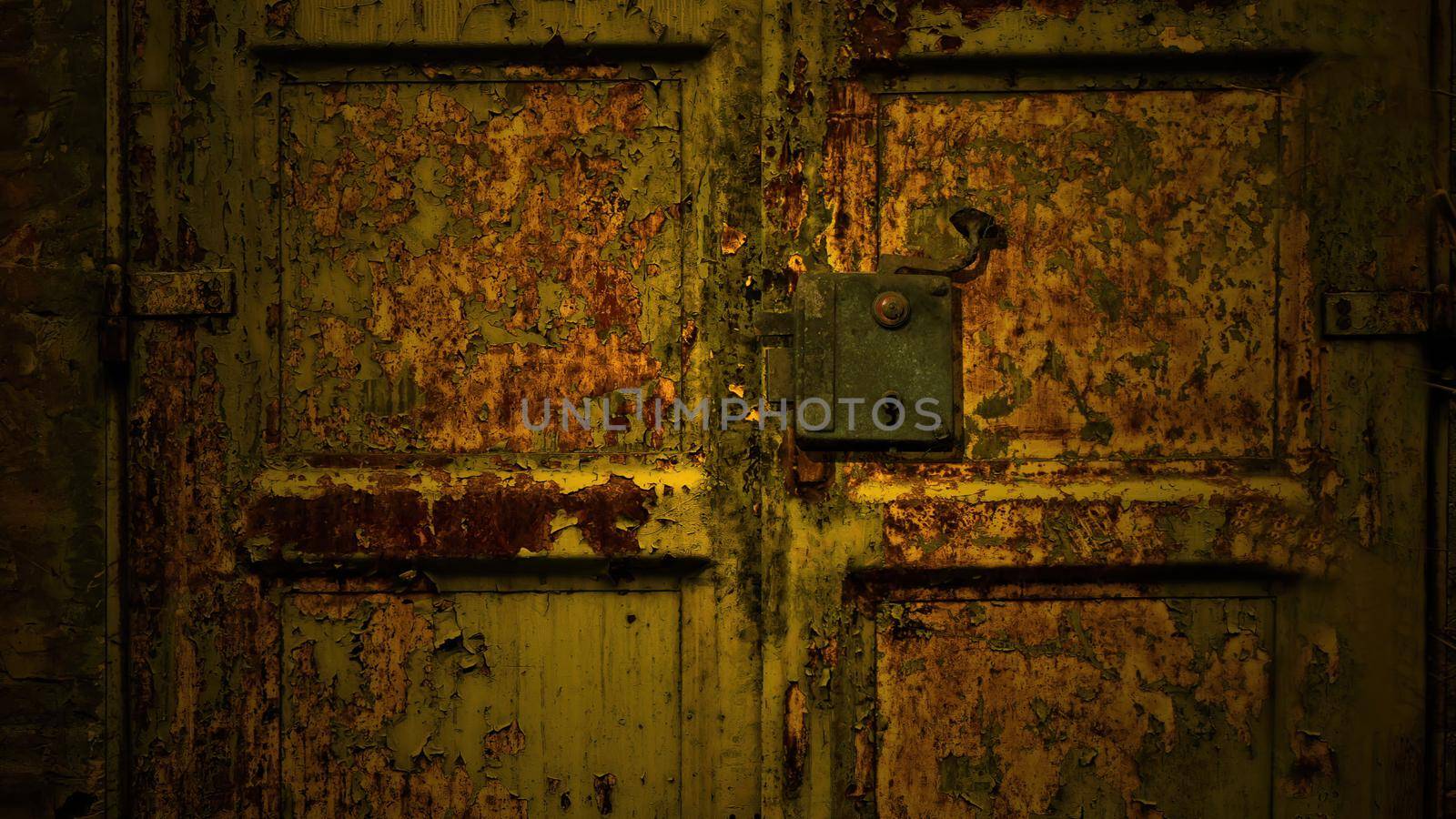 3d illustration - wooden door opening to green screen