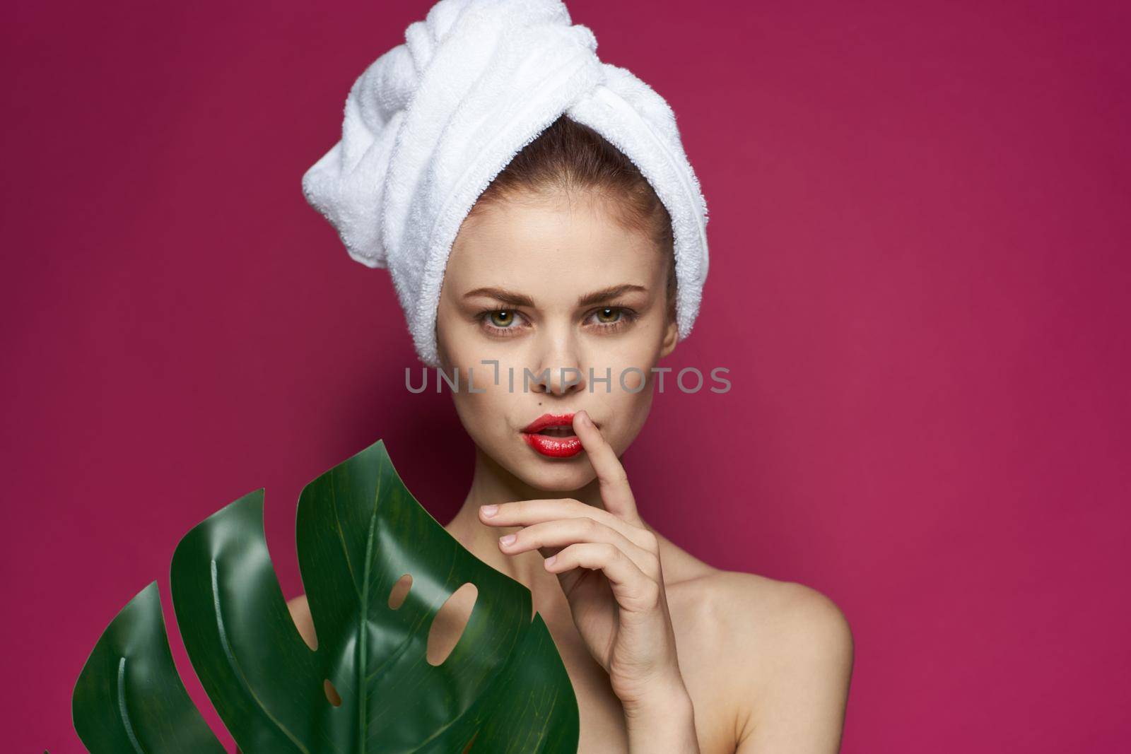 beautiful woman with a towel on my head body care by Vichizh