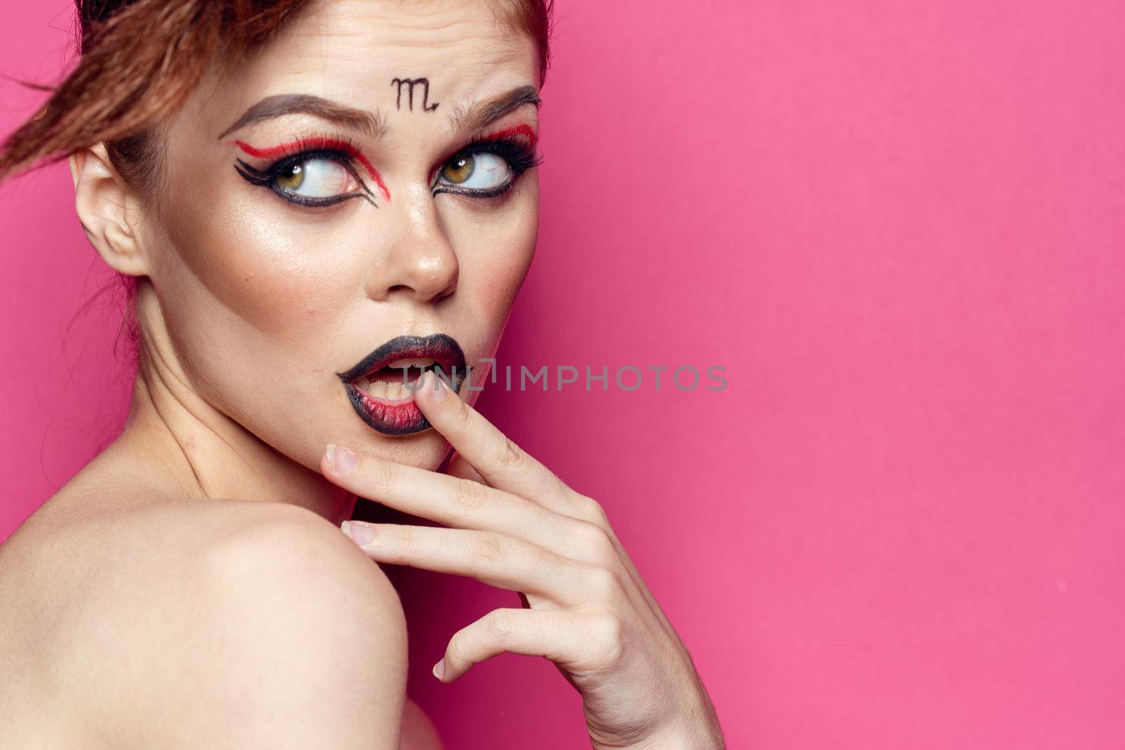 beautiful woman naked shoulders cosmetics bright makeup studio model by Vichizh