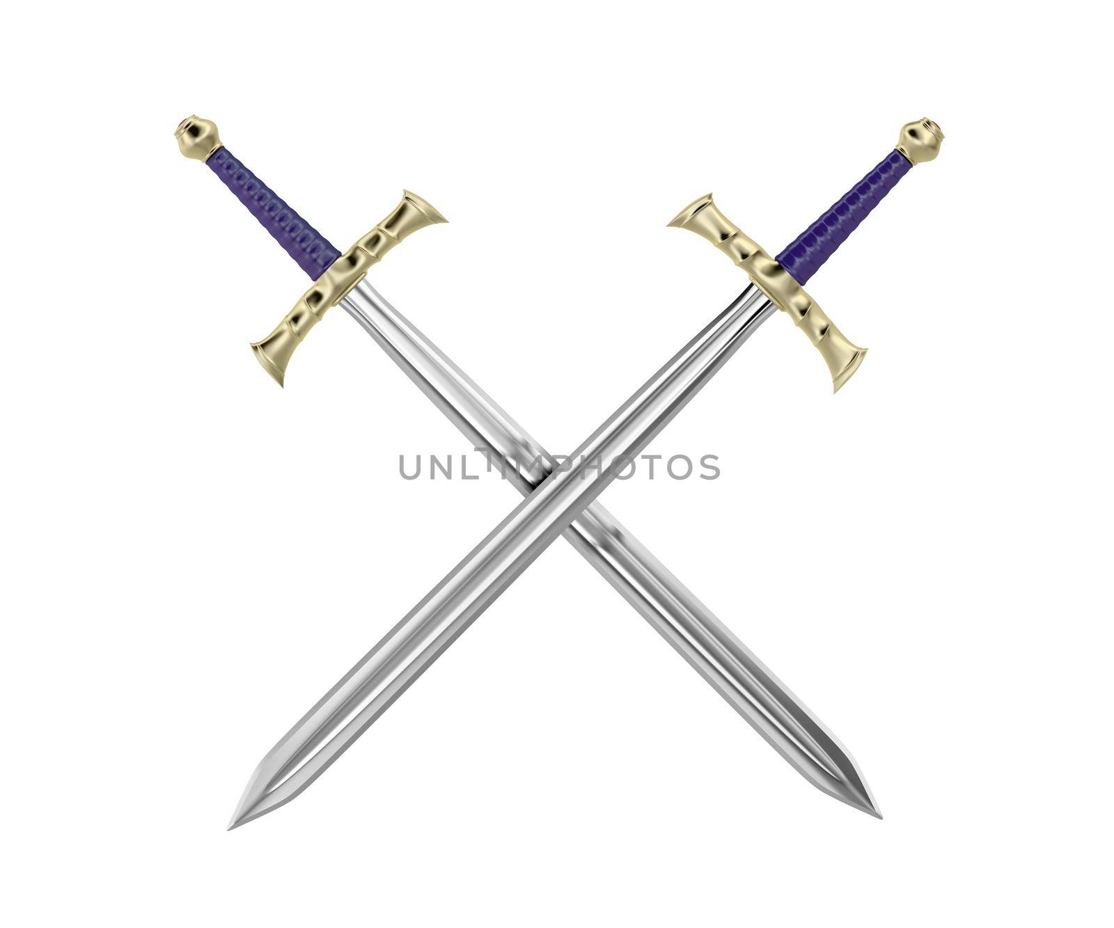 Crossed swords isolated on white background