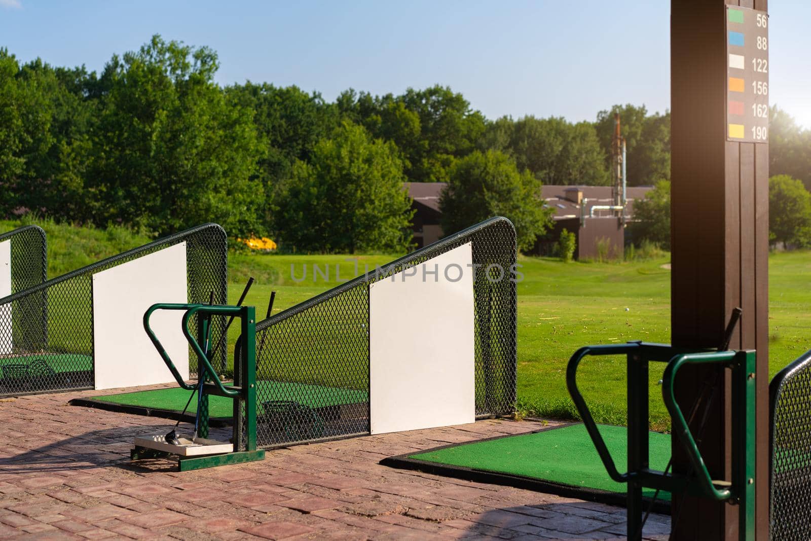 Empty Golf driving range summers sunny day nobody