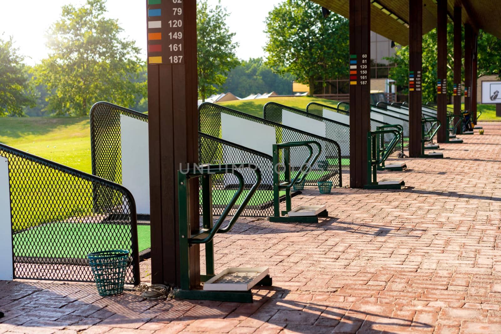 Empty Golf driving range summers sunny day nobody
