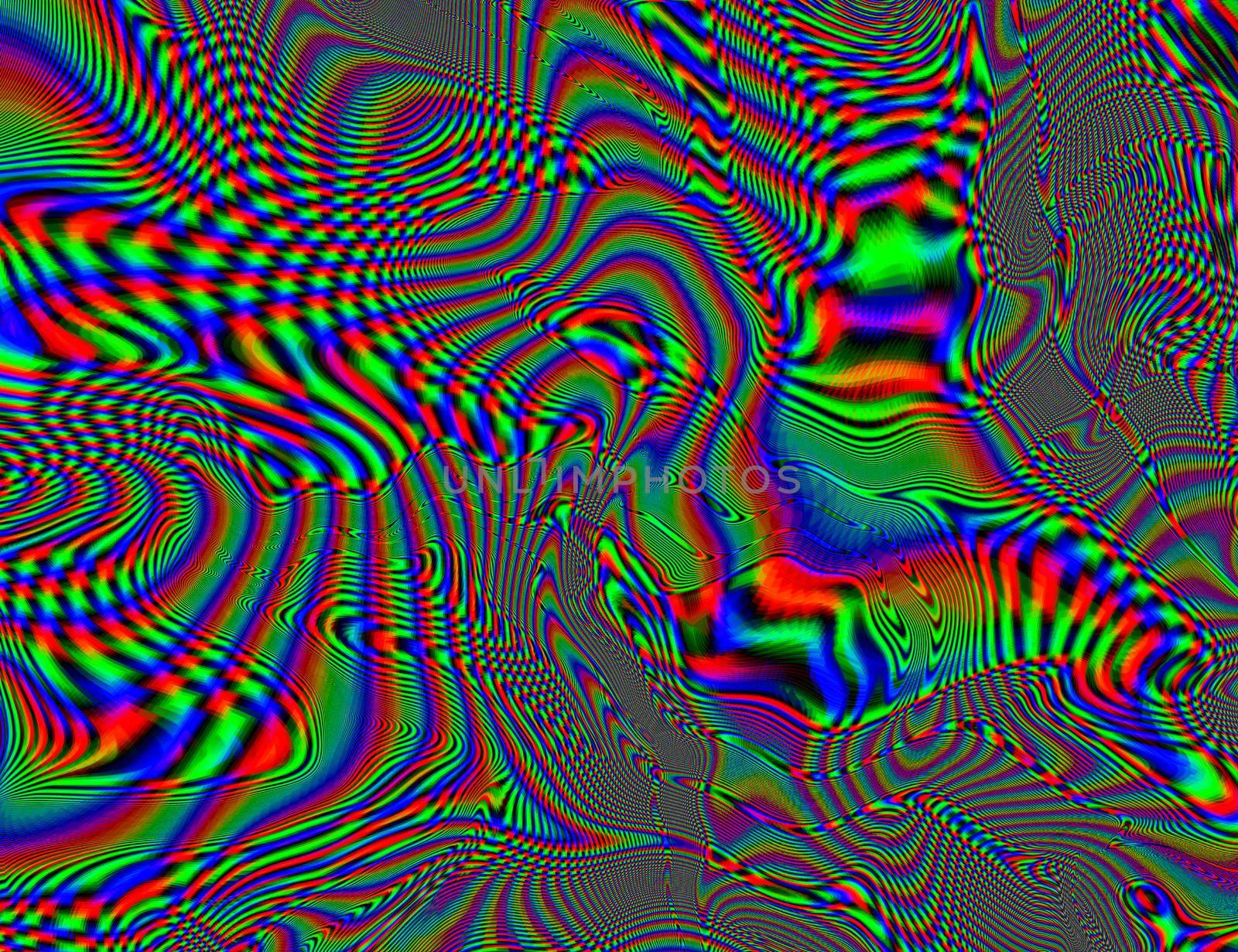 Hippie Trippy Psychedelic Rainbow Background LSD Colorful Wallpaper. Abstract Hypnotic Illusion. Hippie Retro Texture Glitch and Disco.