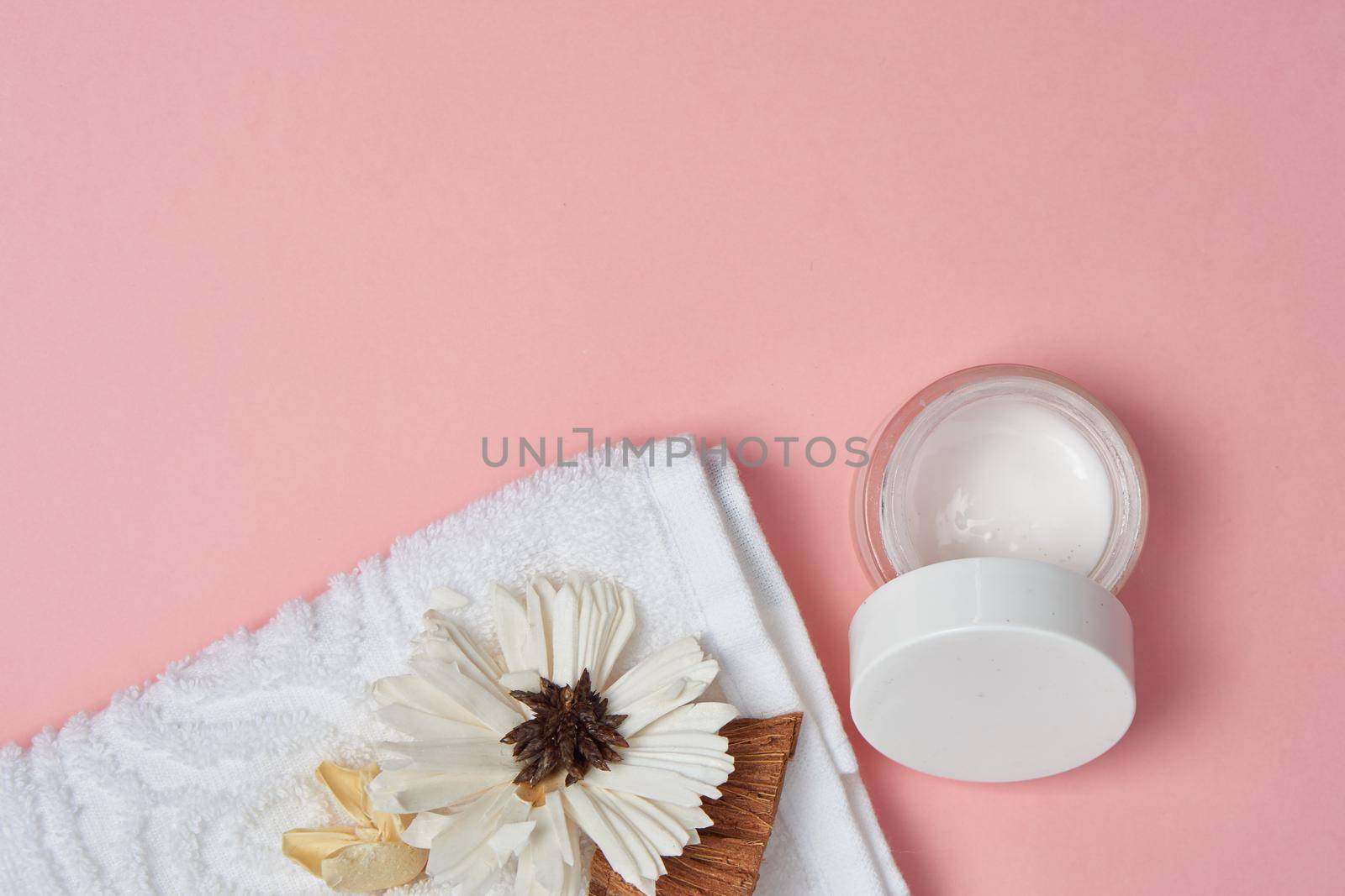spa products cosmetics health procedures pink background. High quality photo