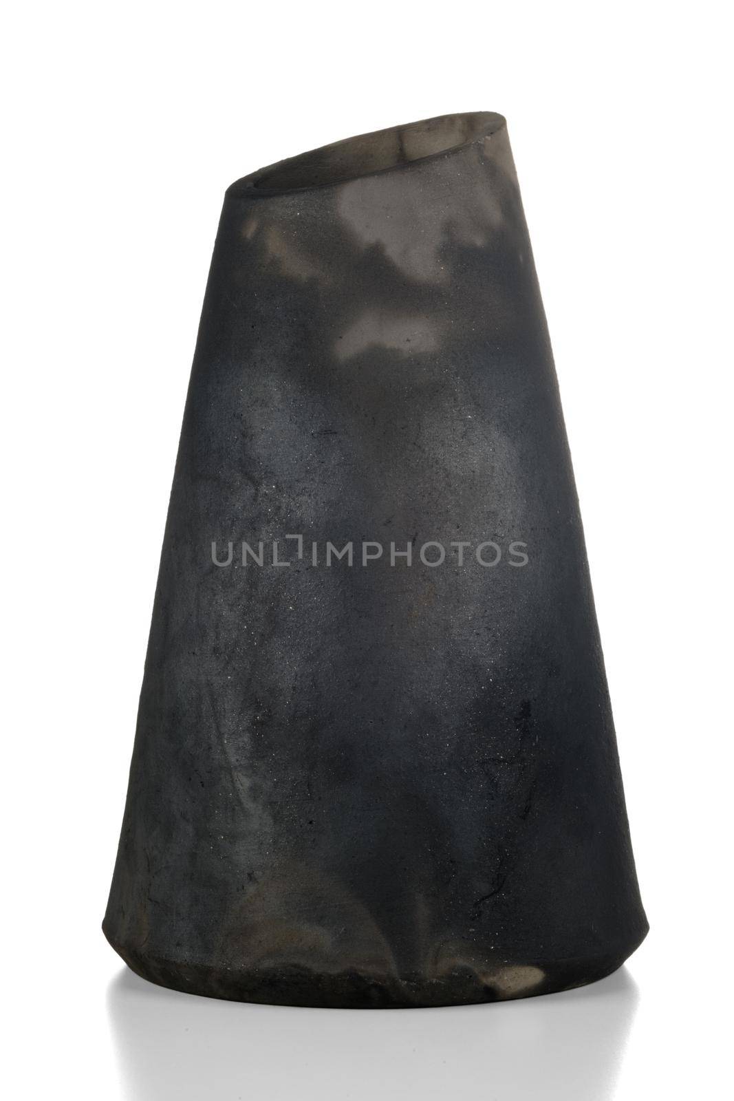Modern design black ceramic vase  isolated on white background.