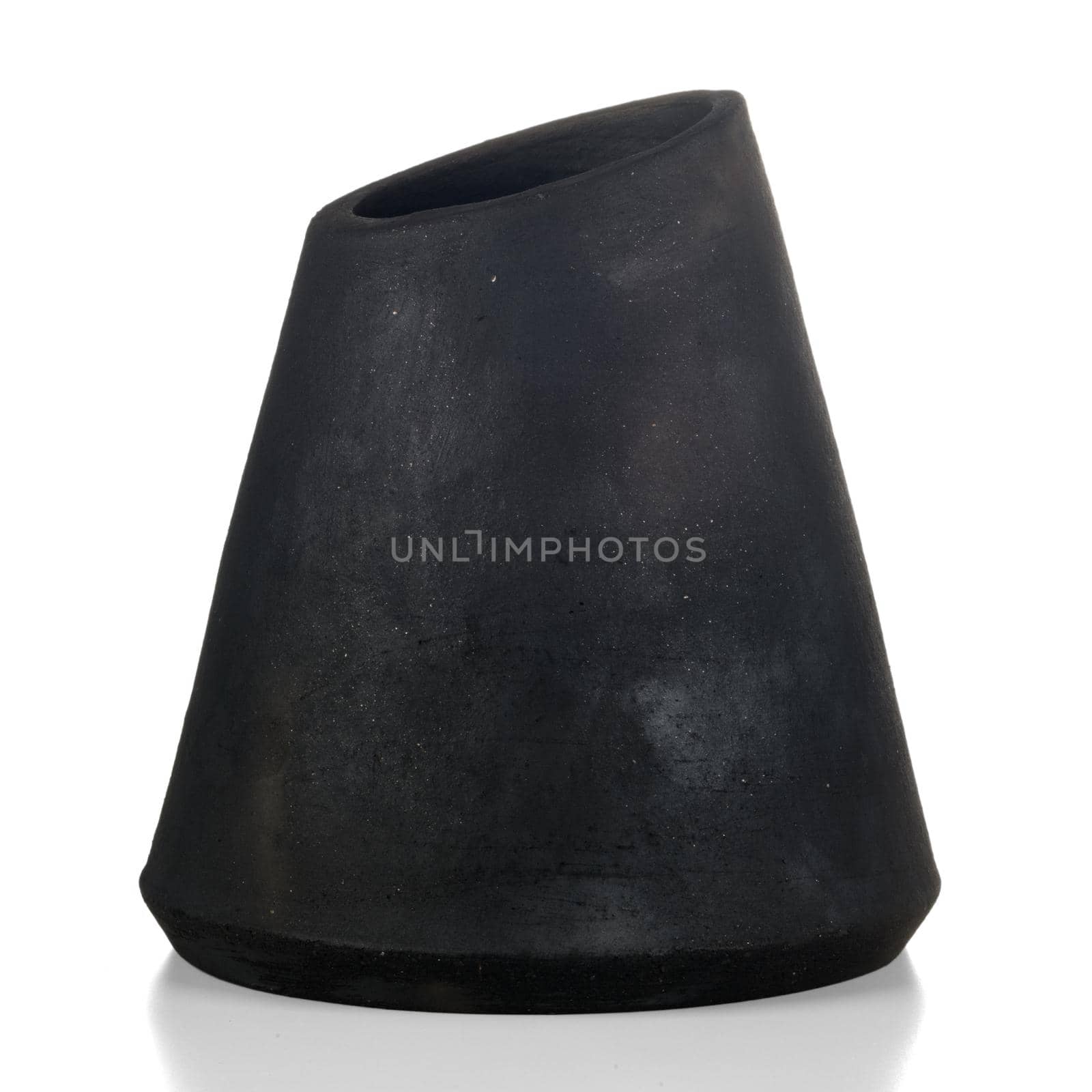 Modern design black ceramic vase  isolated on white background.