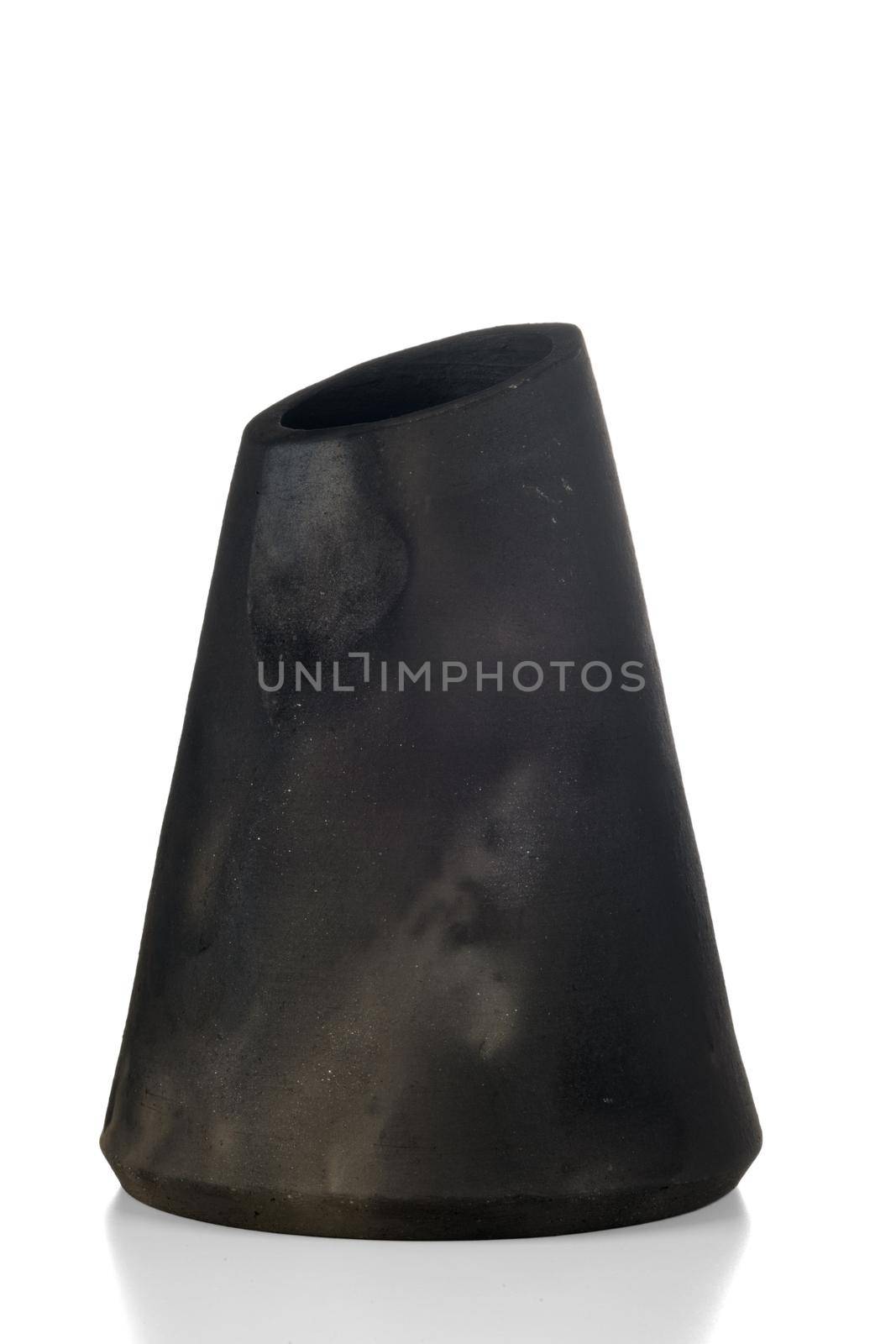 Modern design black ceramic vase  isolated on white background.