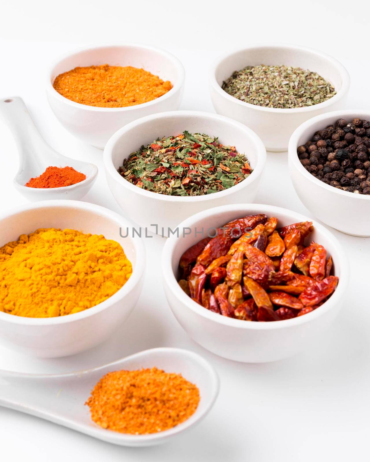 high angle bowls with spices. High quality photo by Zahard