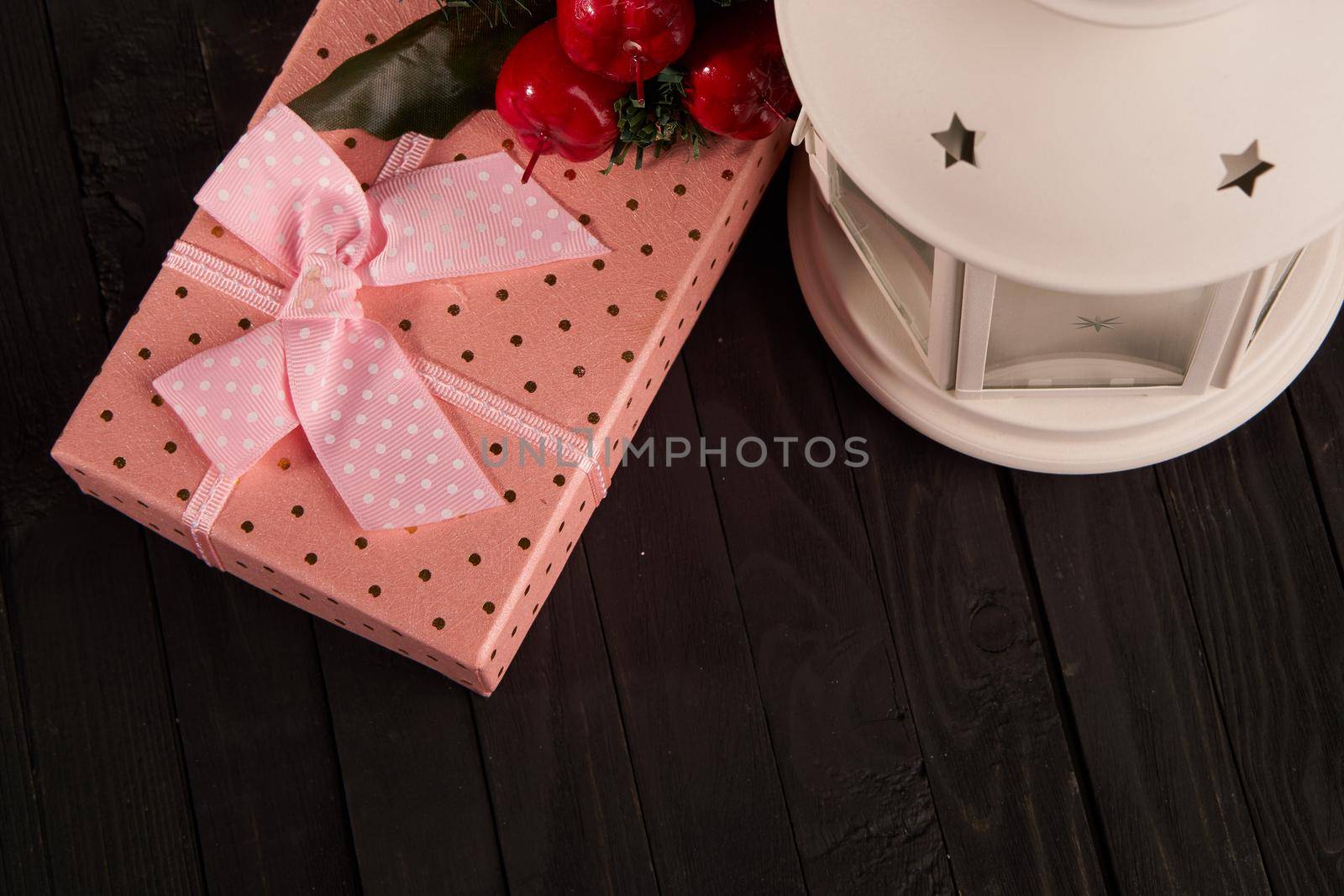 gift christmas box decoration holiday wooden table. High quality photo