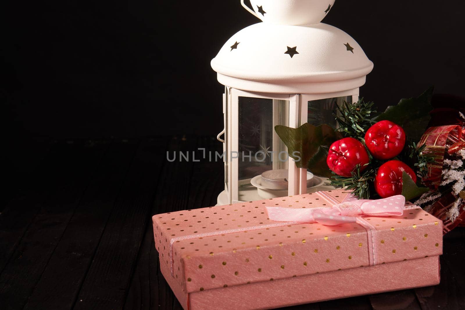 pink box gift christmas decoration holiday wooden table by Vichizh