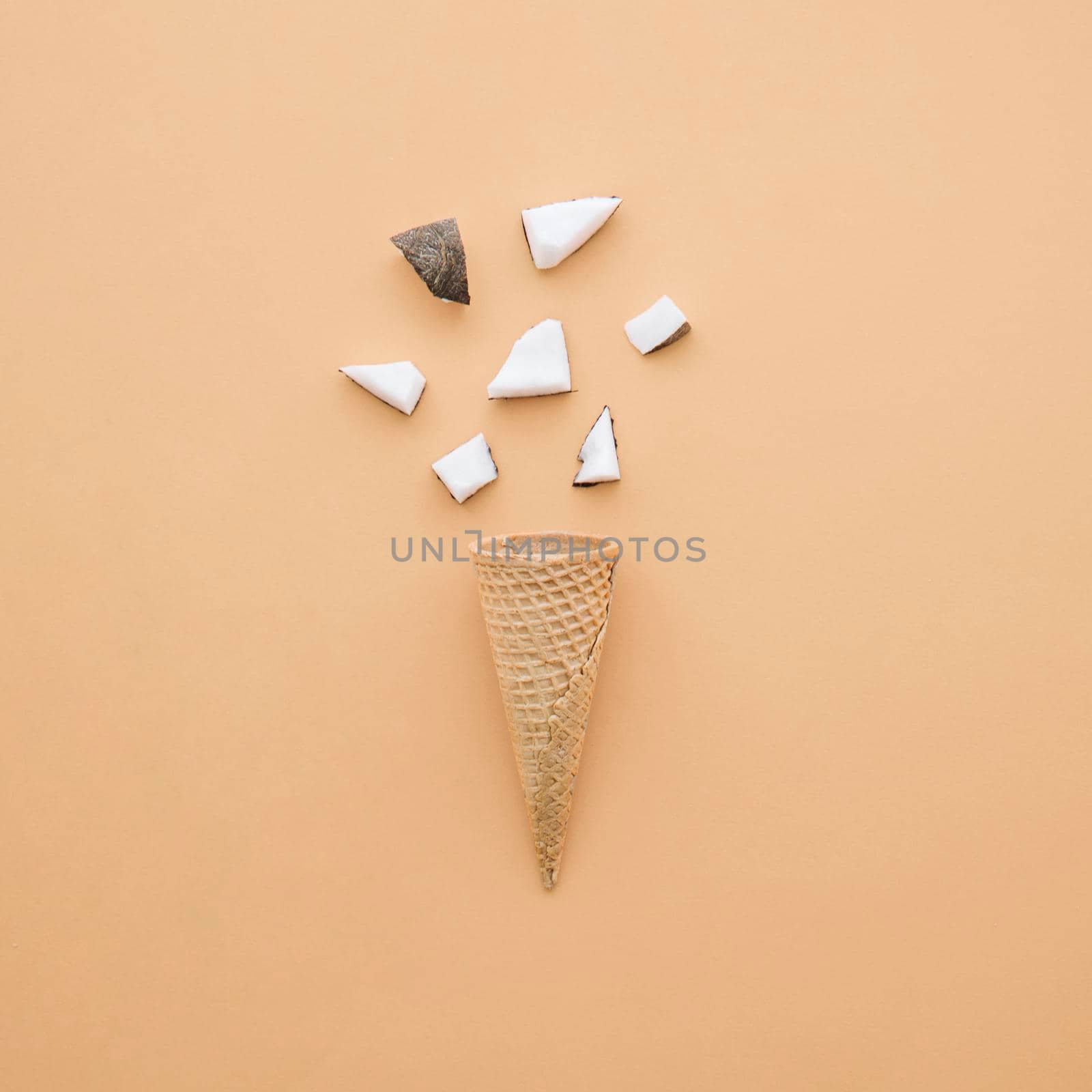 ice cream concept with cone coconut pieces. High quality photo by Zahard