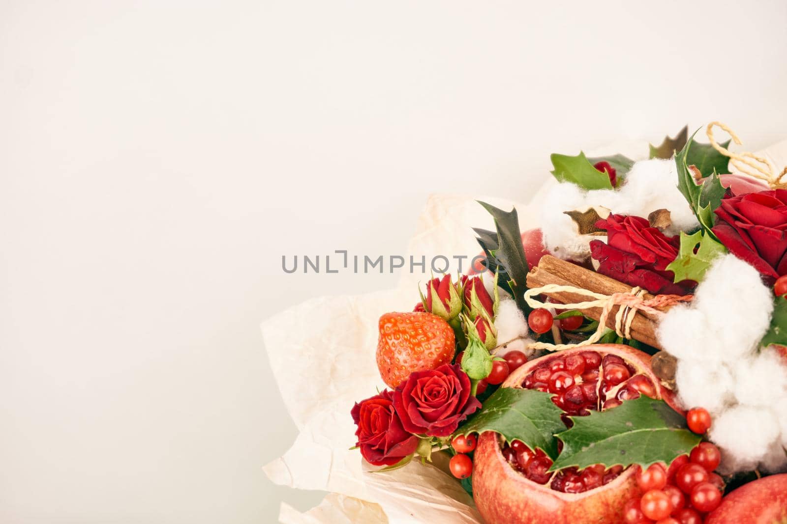 bouquet with red fruits cinnamon decoration gift organic. High quality photo