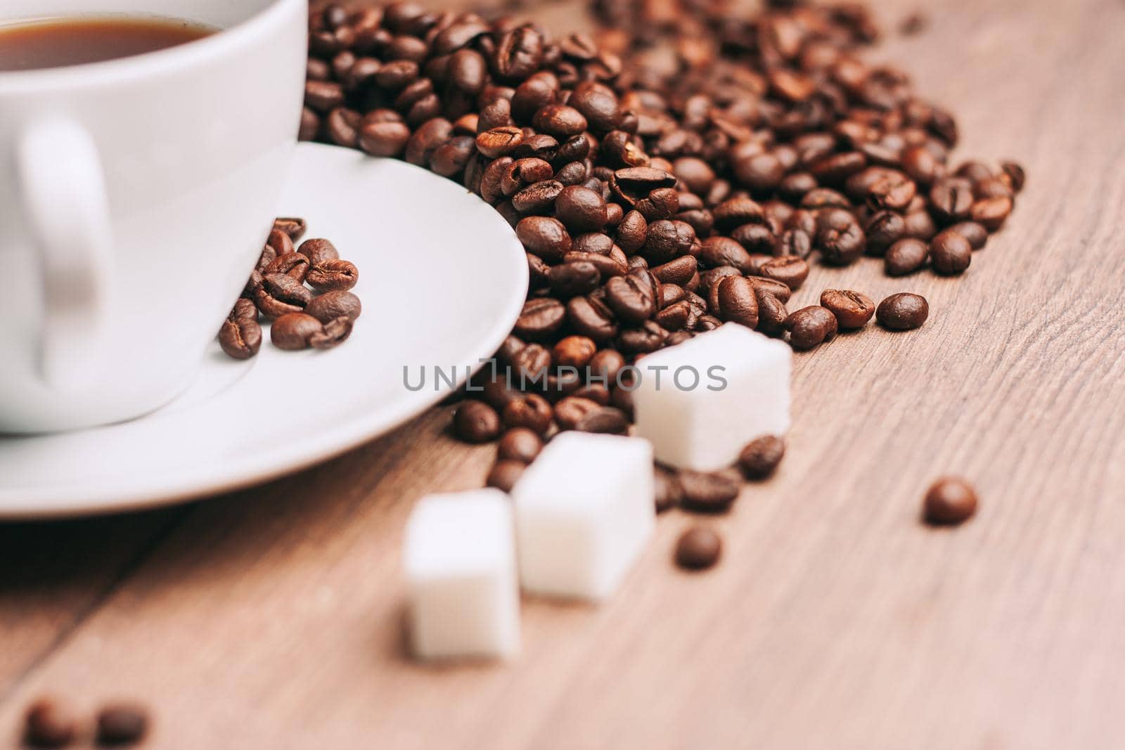 a cup of coffee breakfast fresh scent view from above. High quality photo