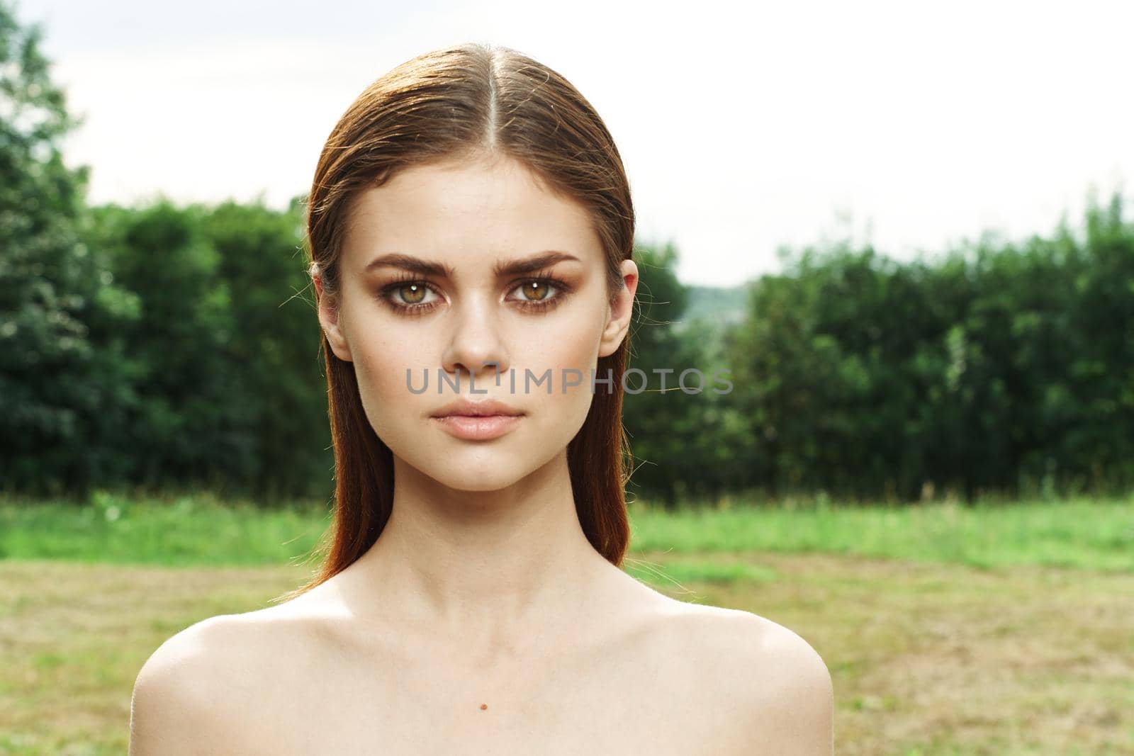 beautiful woman makeup spa nature fresh air cropped view. High quality photo