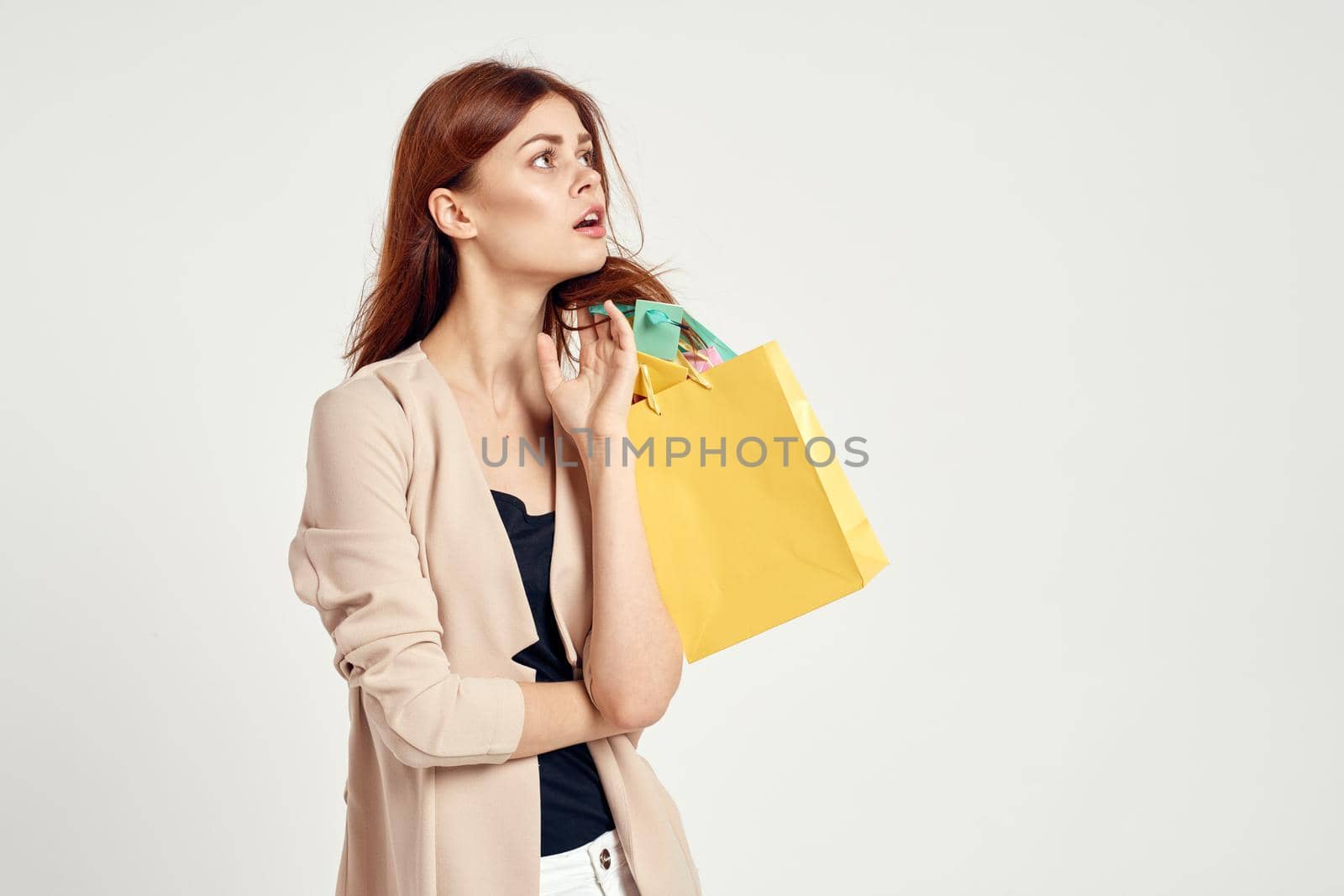 beautiful woman shopping entertainment lifestyle isolated background. High quality photo
