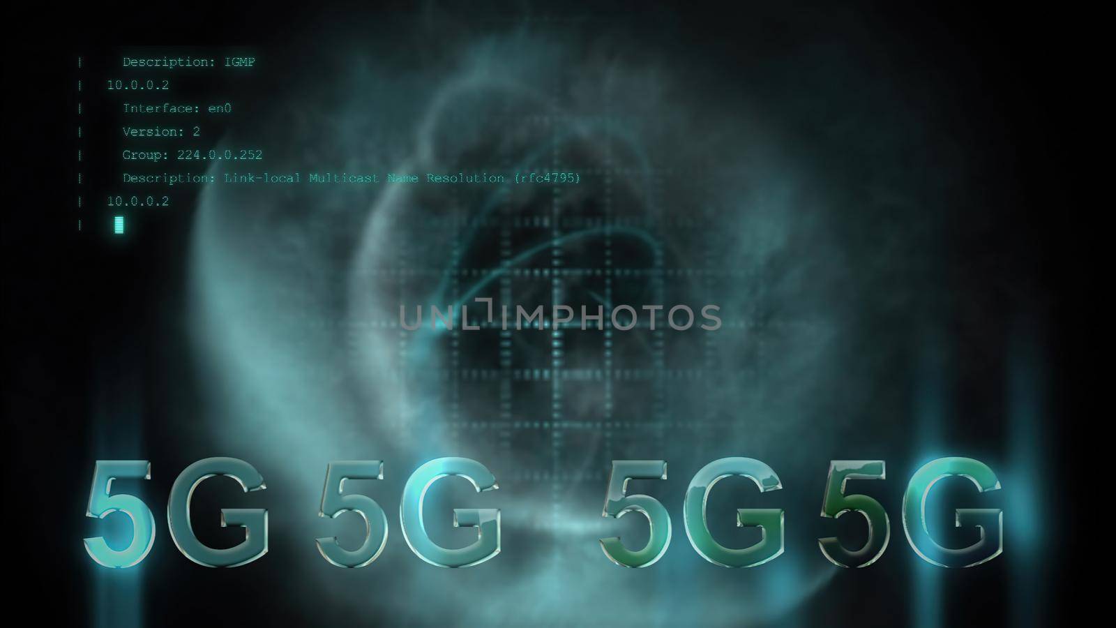 3d illustration - 5G technology  with futuristic HUD interface