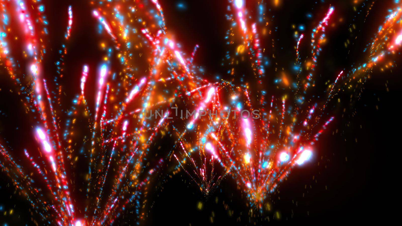 3d illustration - Magic Fireworks with particles and sparks on black background  by vitanovski