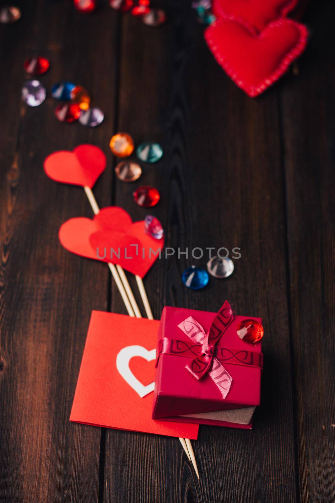 greeting cards decoration holiday valentines day hearts wooden background by Vichizh