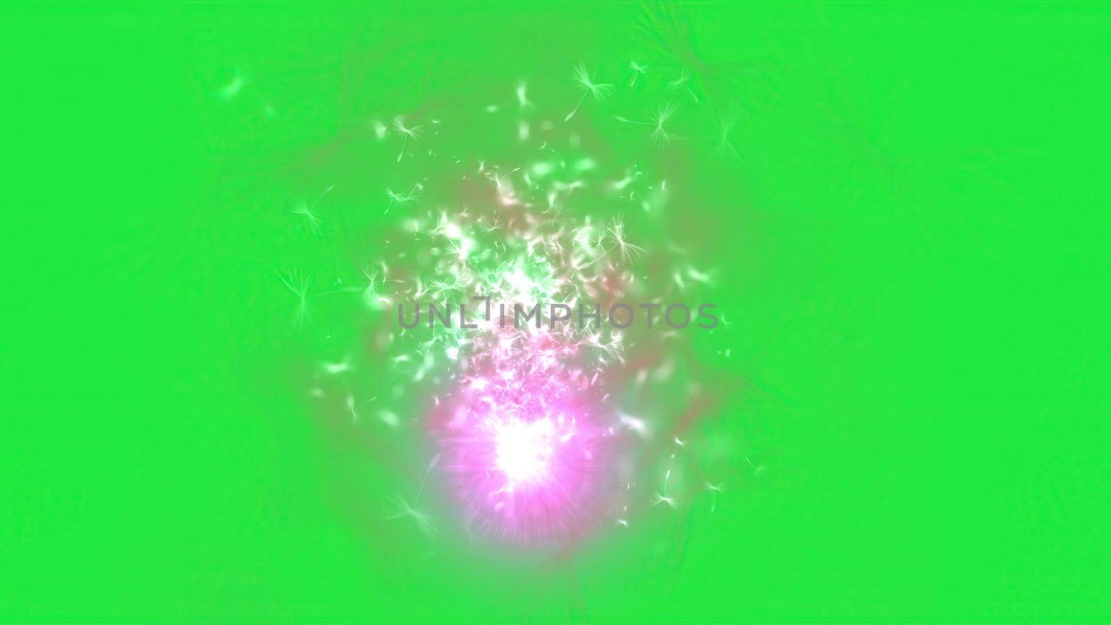 3d illustration - Magic Fireworks with particles and sparks on green screen 
