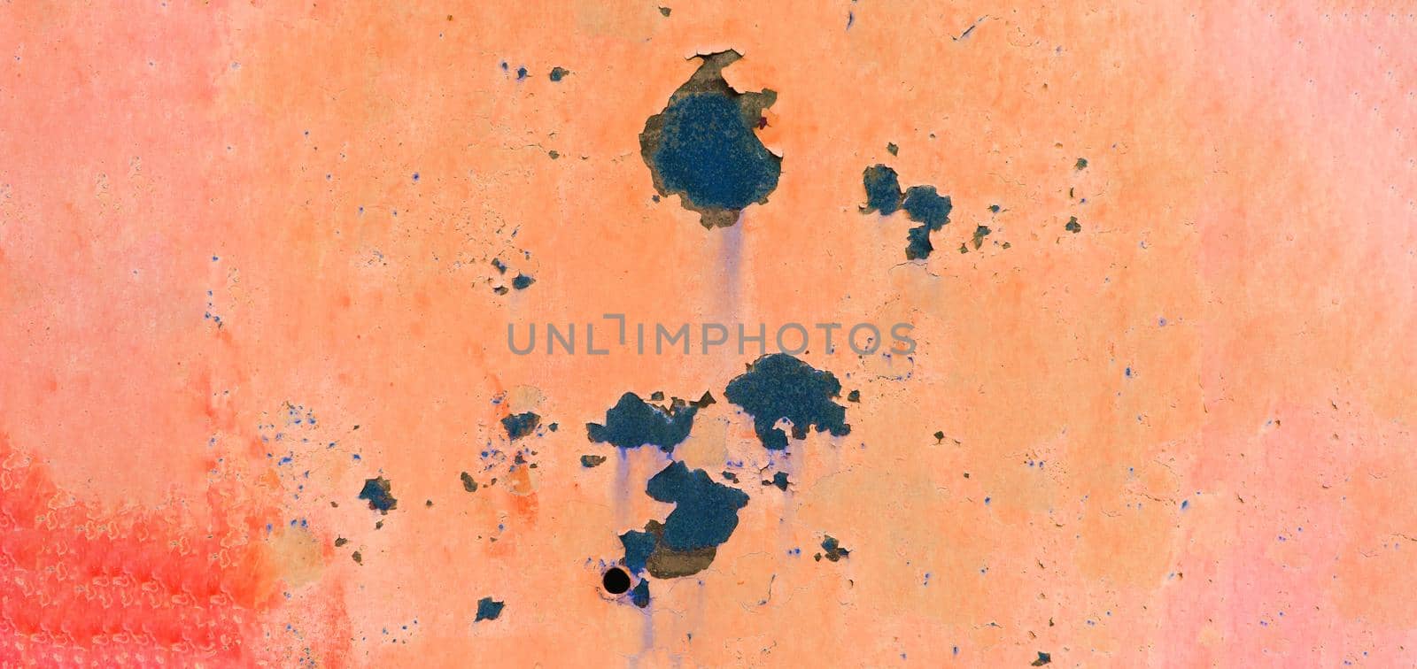 Color background: rusty metal surface with orange paint, peeling texture. banner