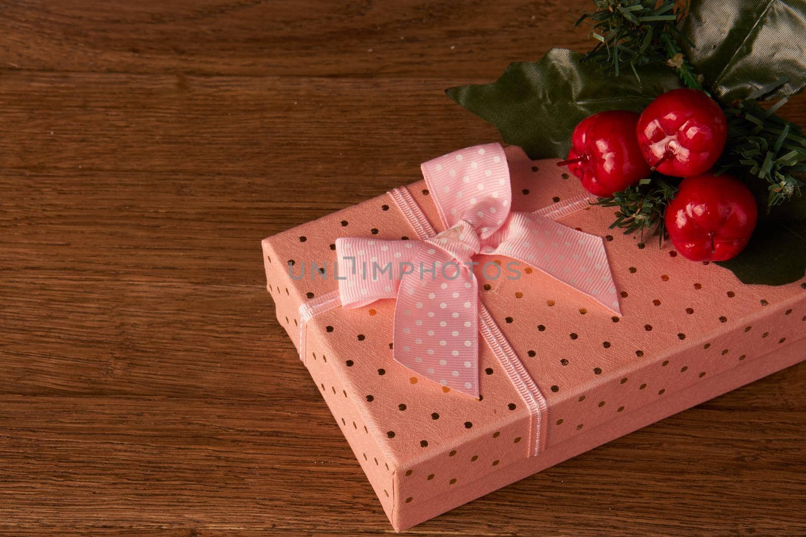 christmas toys gift holiday decoration wooden background by Vichizh