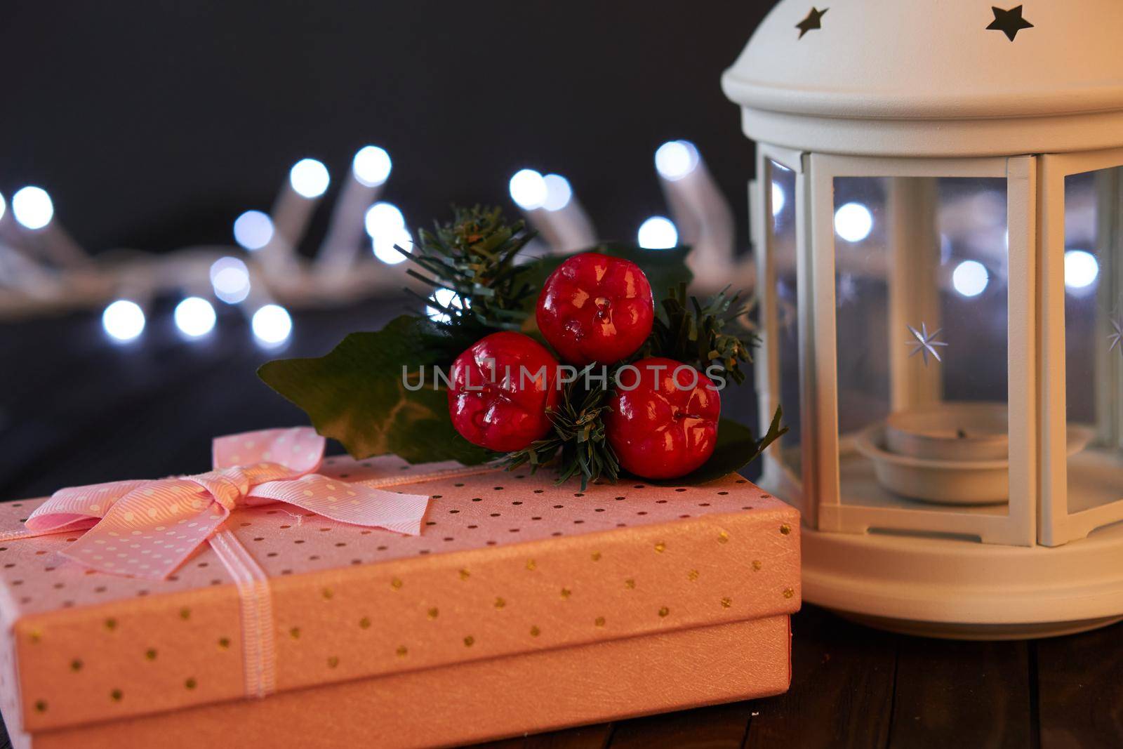 gift christmas box decoration holiday wooden table. High quality photo