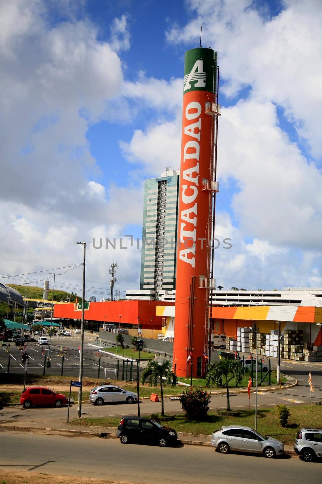salvador, bahia, brazil - july 20, 2021: Facade of the Atacadao supermarket in the city of Salvador.
