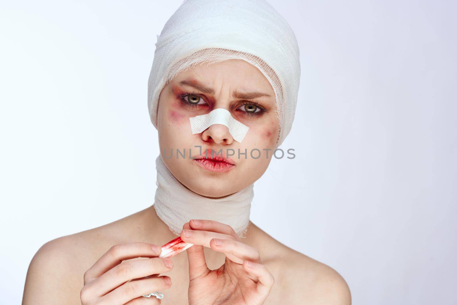 portrait of a woman plastic surgery operation bare shoulders studio lifestyle by Vichizh