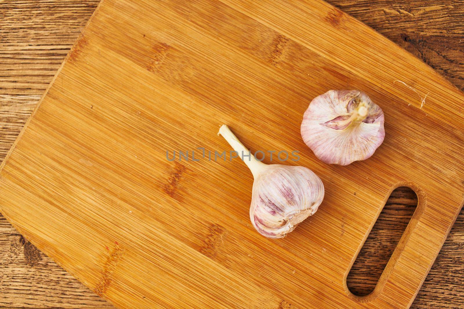 kitchen food garlic cutting board natural product. High quality photo