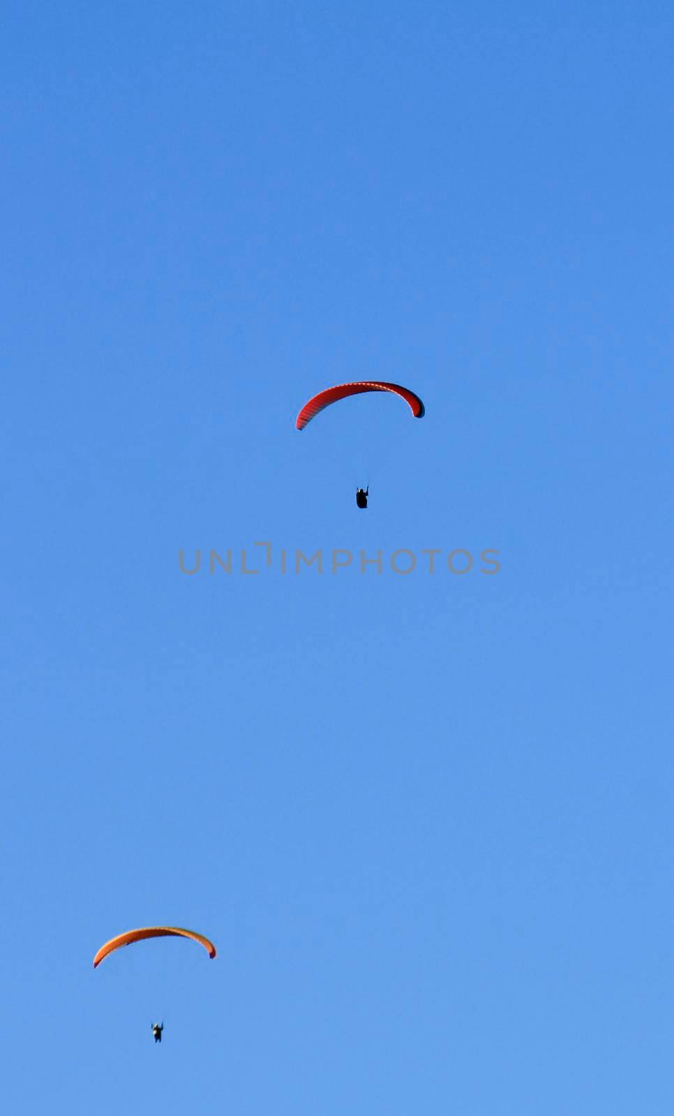 People paragliding on Santa Pola coast under blue sky by soniabonet