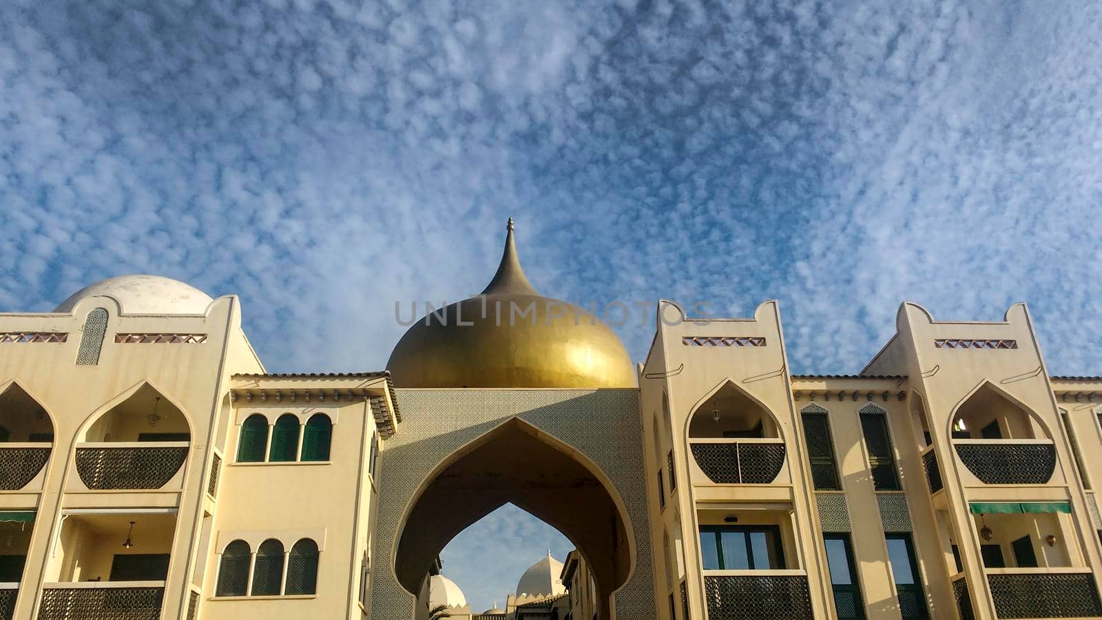 Beautiful Arabic Style building with golden dome in Santa Pola, Alicante, Spain