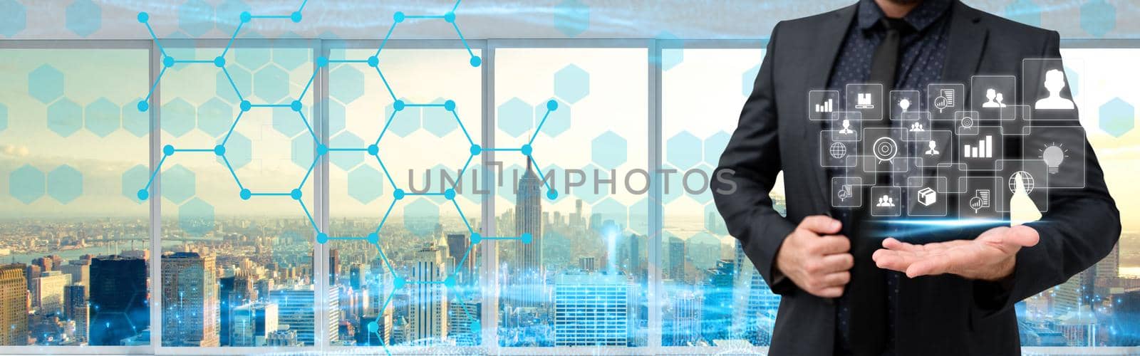 Businessman Holding His Suit Giving Ideas Showing Futuristic Technology.