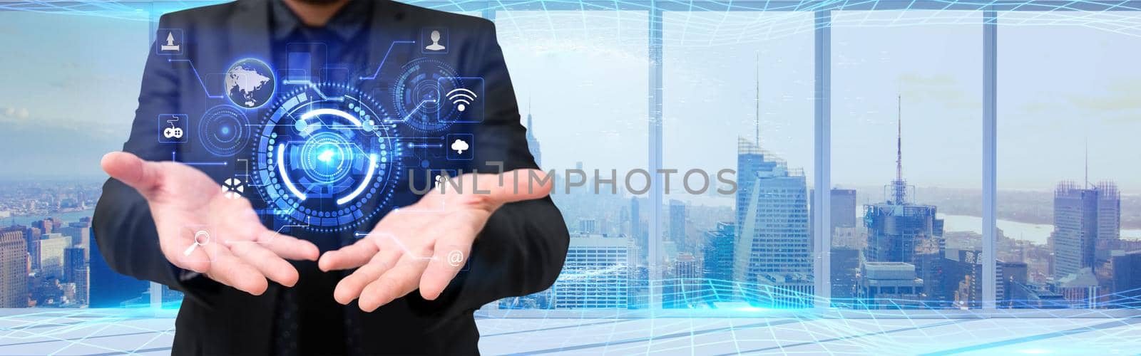 Picture Of Businessman Giving Ideas Showing Futuristic Technology.