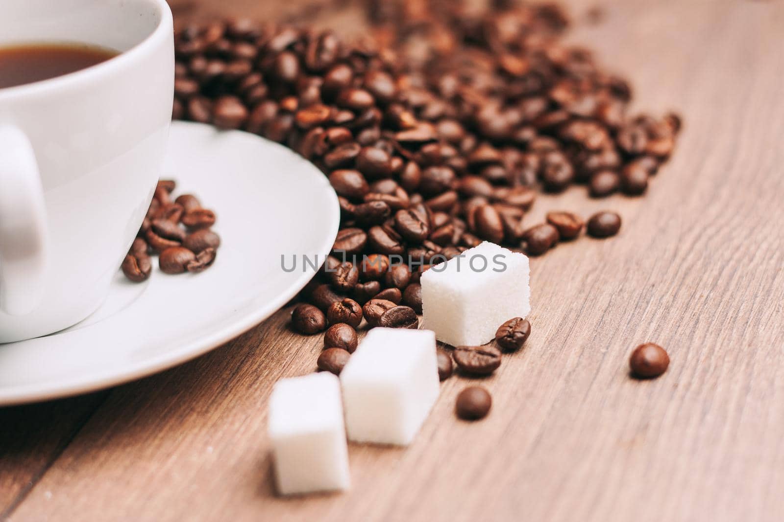 a cup of coffee breakfast fresh scent view from above. High quality photo