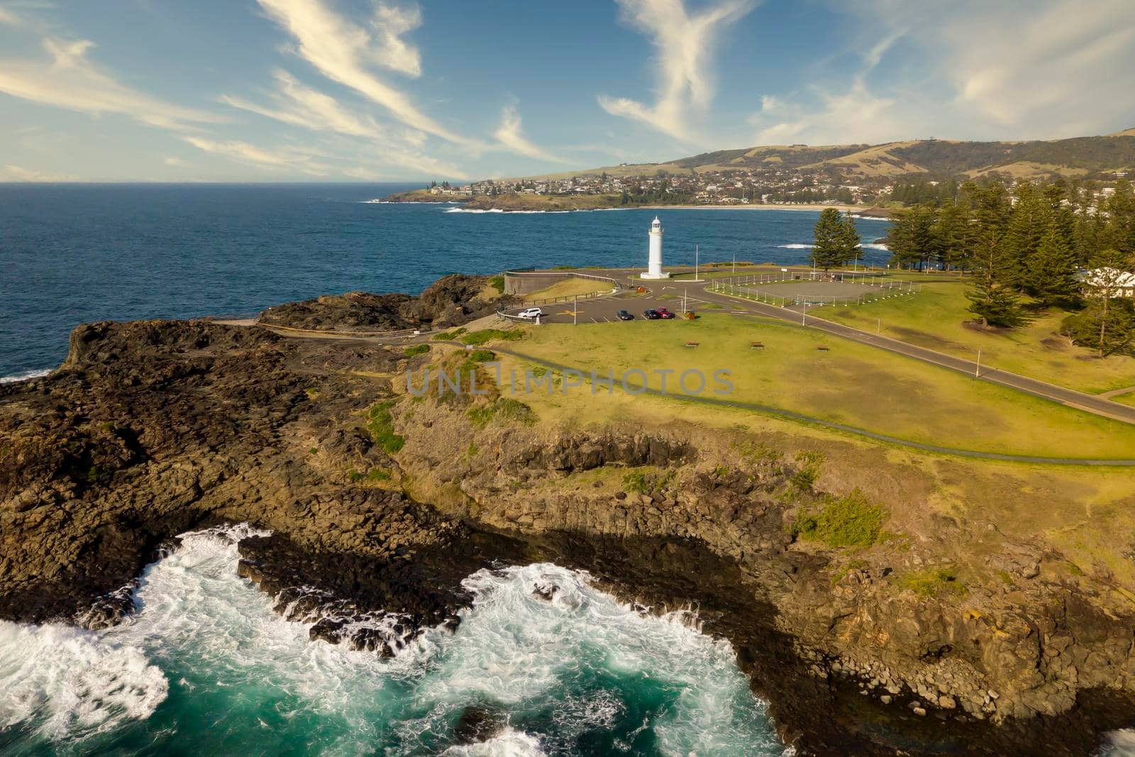 Drone aerial photograph of the Lighthouse in Kiama on the south coast of New South Wales in Australia