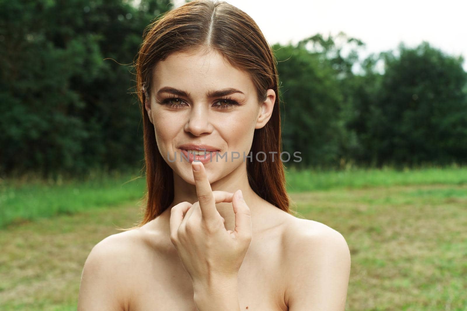 smiling woman makeup spa nature fresh air cropped view by Vichizh