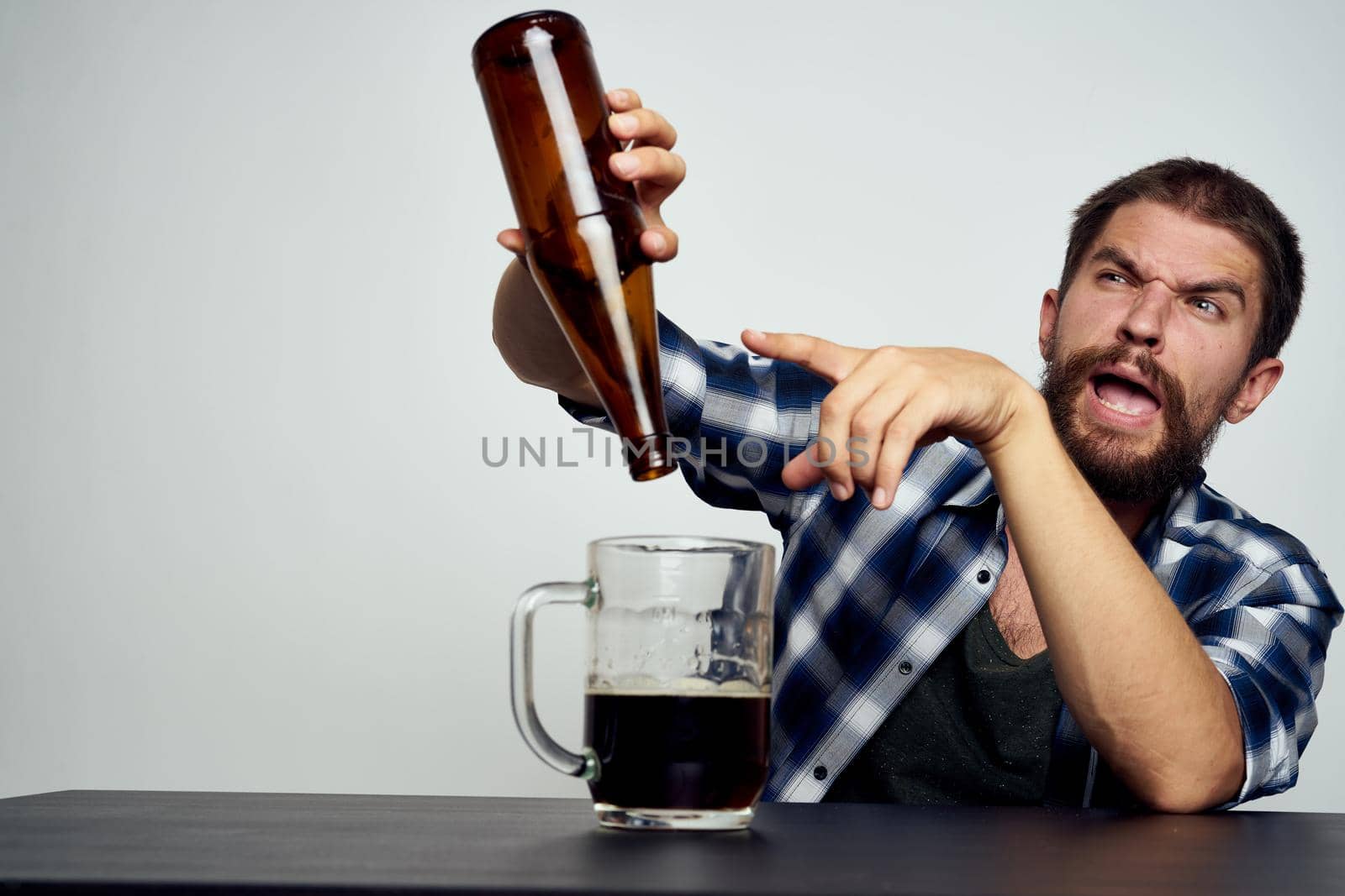 drunk man beer alcohol emotions fun isolated background. High quality photo