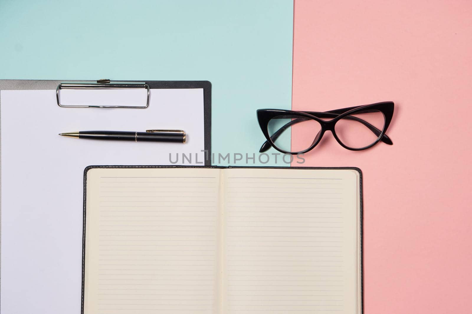 office items work documents business work colorful background. High quality photo