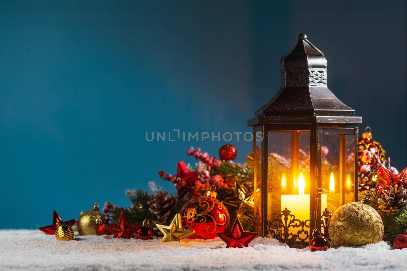 Christmas lantern in snow by Yellowj