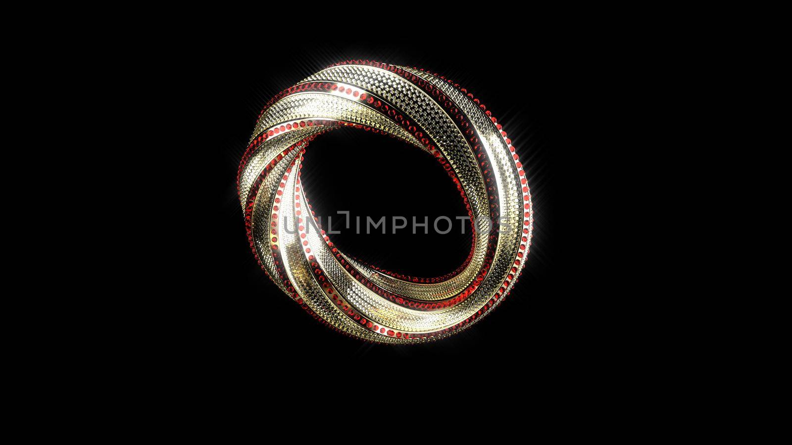 Fantasy gold red diamond ring Beautiful view Circle rotating 3d render by Zozulinskyi