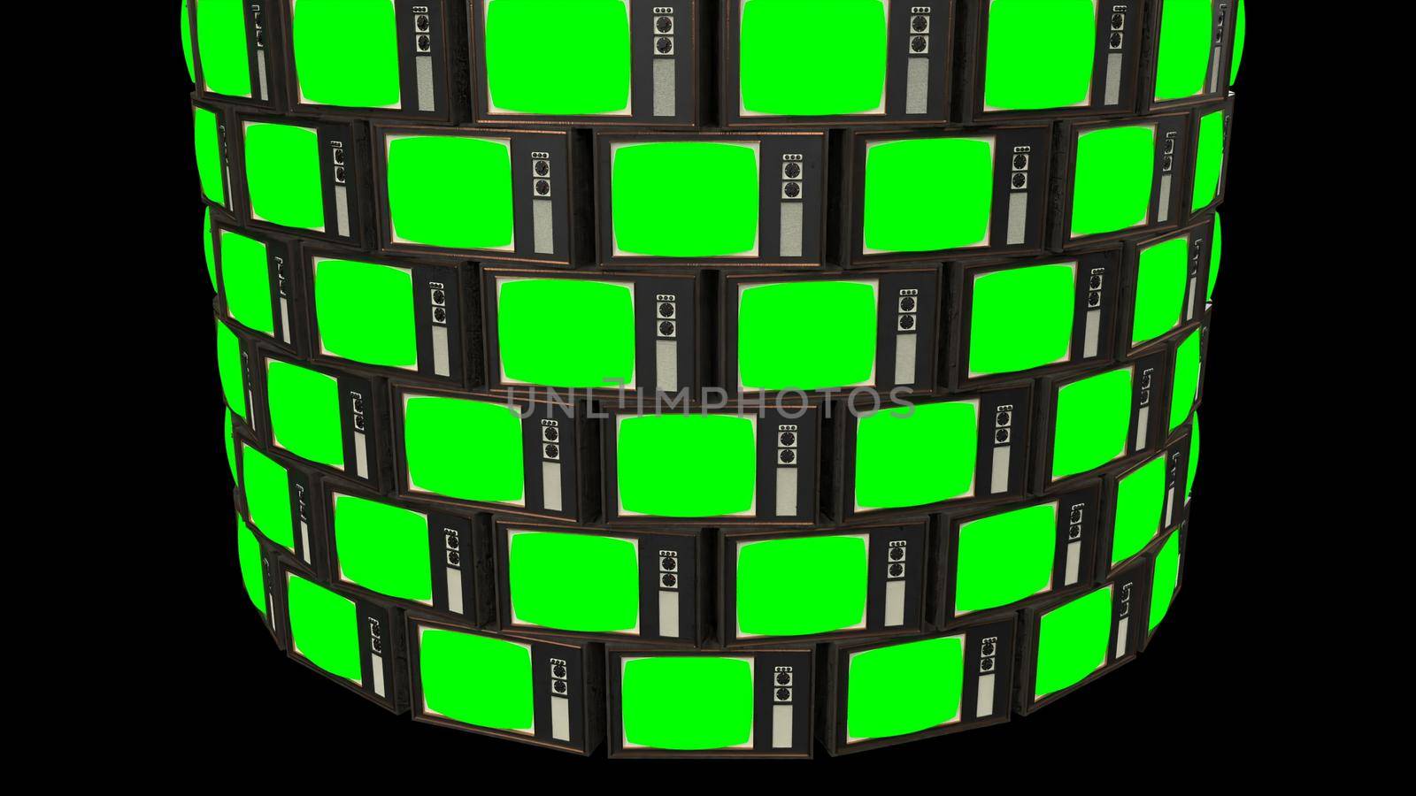 Old tv green screen Retro 80s 90s vintage background. Chroma key 3d render
