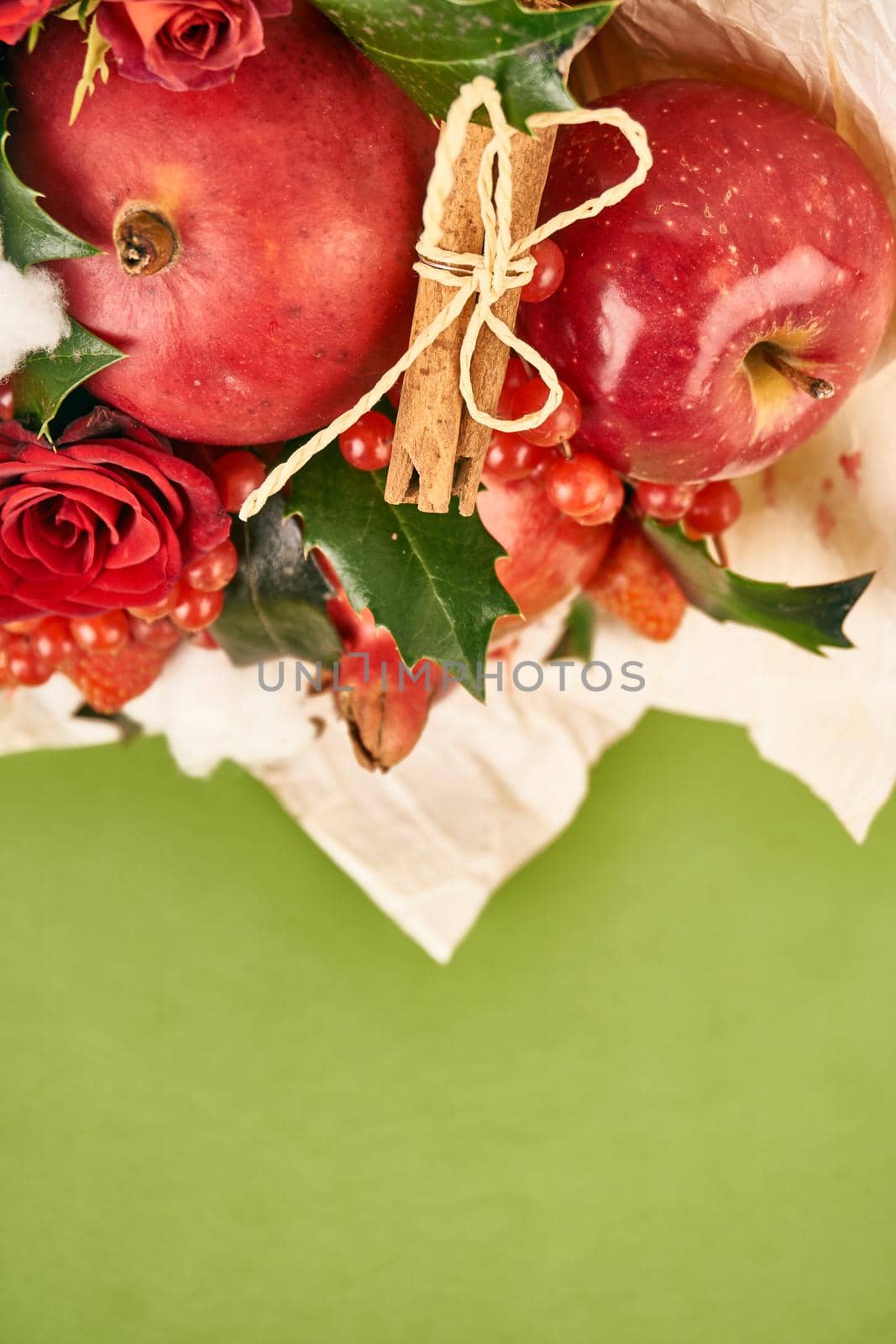 bouquet with red fruits cinnamon decoration gift organic. High quality photo